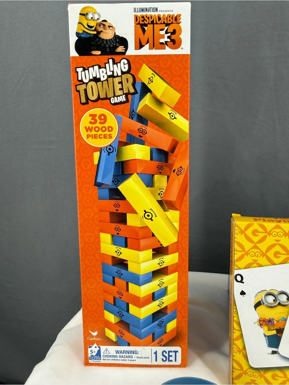 Universal Minions Tumbling Tower & Card Game Set - Yellow, Blue, Orange